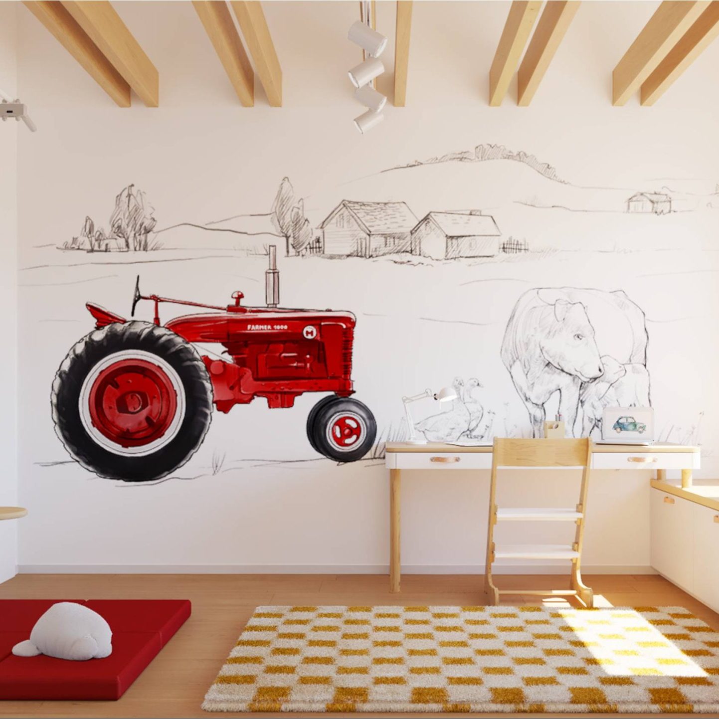 Tapeta traktor v detskej izbe